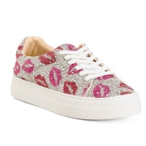 NEW Betsey Johnson Sidny Sneaker Sneakers Kiss Lips Pink Silver Size 6.5 NWT NIB